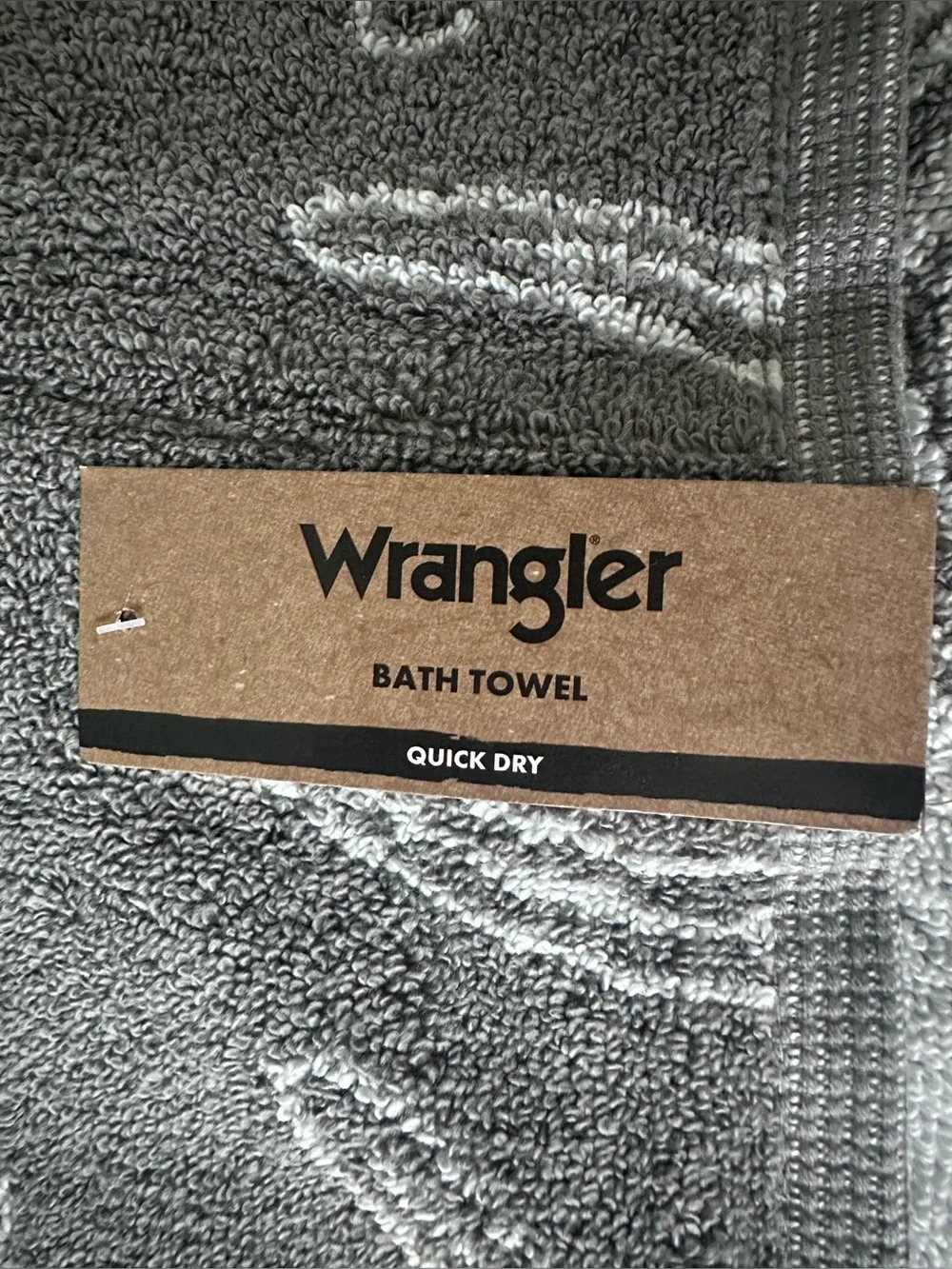 Wrangler Set of 2 Gray Bath Towels 28” x 52” Horseshoe Pattern Western NWT